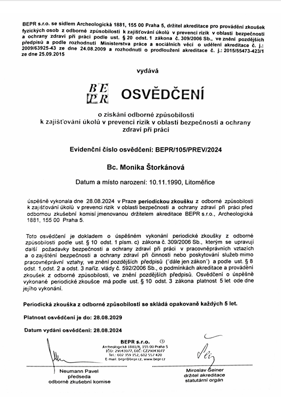 Osvědčení BOZP
